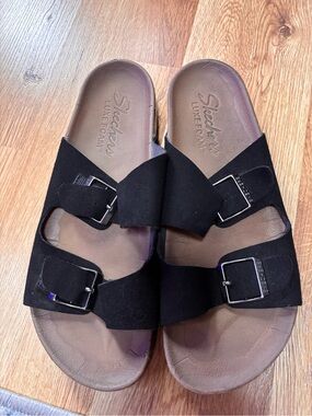 Skechers Womens Size 8 Black Luxe Foam Comfort Buckle Sandal Adjustable Slip on
